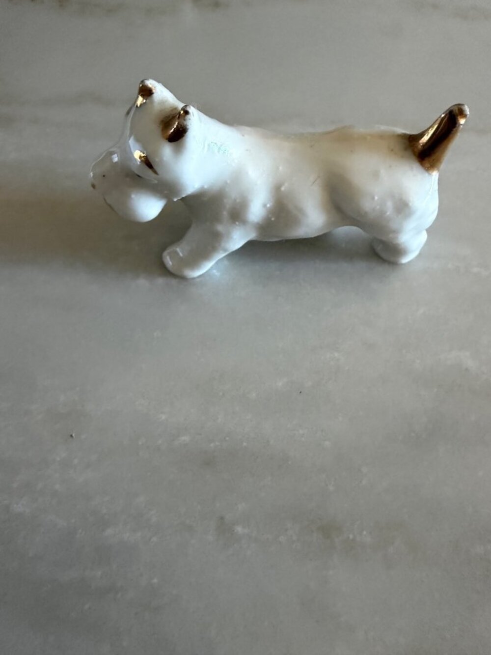 Vintage Ceramic Dog Figurine With Gold Accents - Small Size Display Collectible